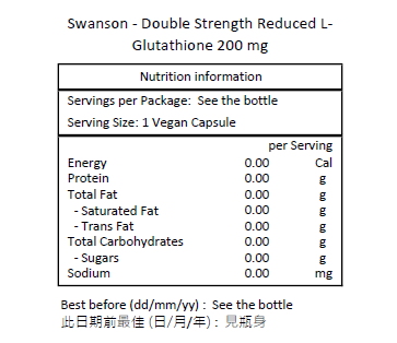 SWANSON 雙倍強效 還原型L-穀胱甘肽 200毫克 60粒素食膠囊-產品圖片 2