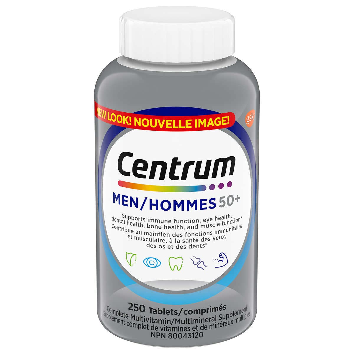 Centrum 男士 50+ 全效多種維他命及礦物質 (超大加量裝,加拿大版) 250 粒裝 (包裝將隨機提供)