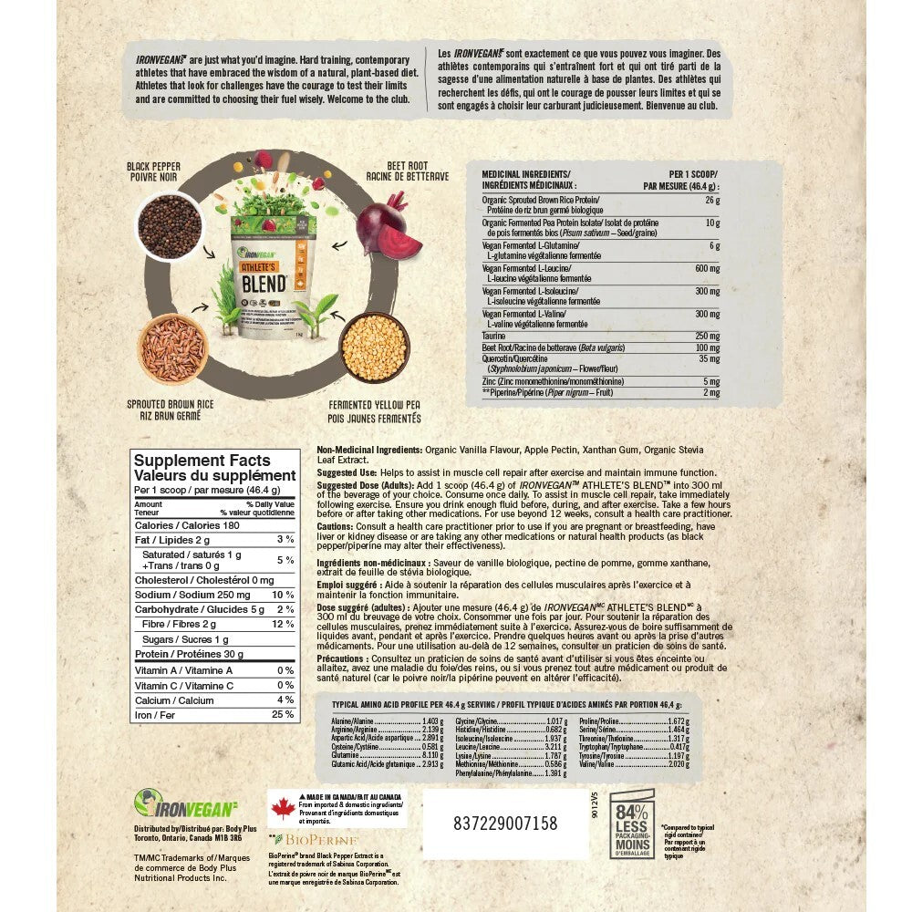 IRONVEGAN Athlete's Blend 高效運動配方蛋白粉 - 雲呢拿味 1公斤