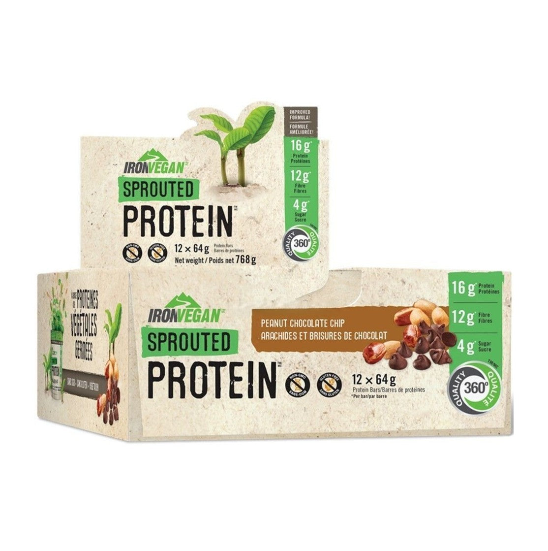 IRONVEGAN 無麩質有機催芽蛋白能量棒- 花生朱古力味 12 x 64克