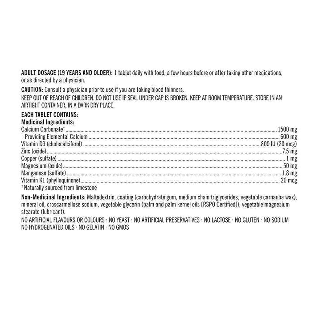 Kirkland Signature 健骨高濃鈣 (600 毫克) + 維他命 D3 (800 IU) 及礦物質 500 粒