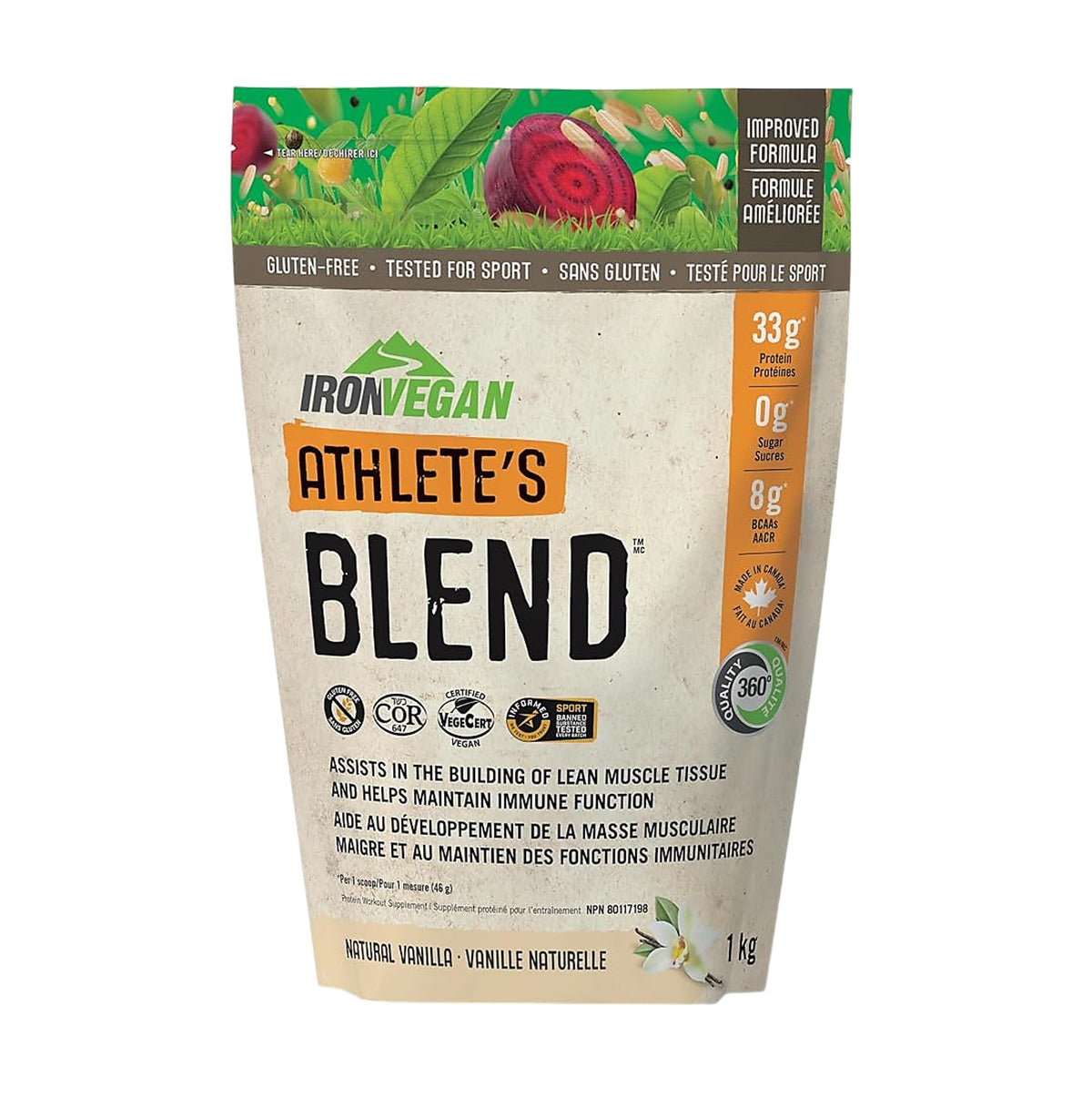 IRONVEGAN Athlete's Blend 高效運動配方蛋白粉 - 雲呢拿味 1公斤 (包裝隨機提供)-產品圖片 3