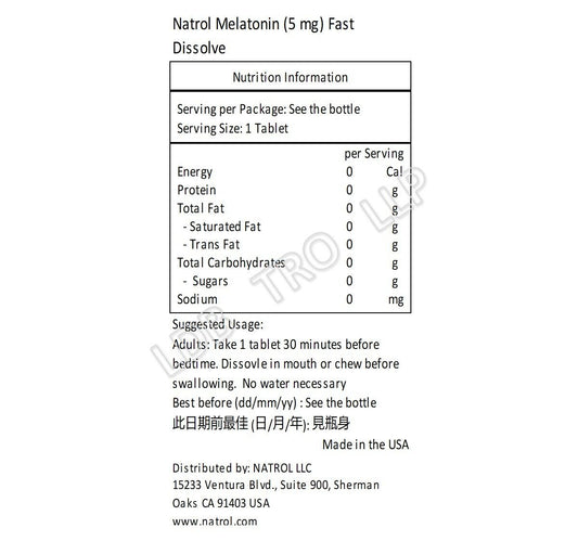 NATROL 甜睡褪黑素快速溶解 5 毫克 150 粒士多啤梨味-產品圖片 2