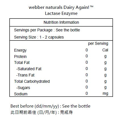 Webber Naturals Dairy Again!™ 全效整腸乳糖酶 250毫克 140粒-產品圖片 2