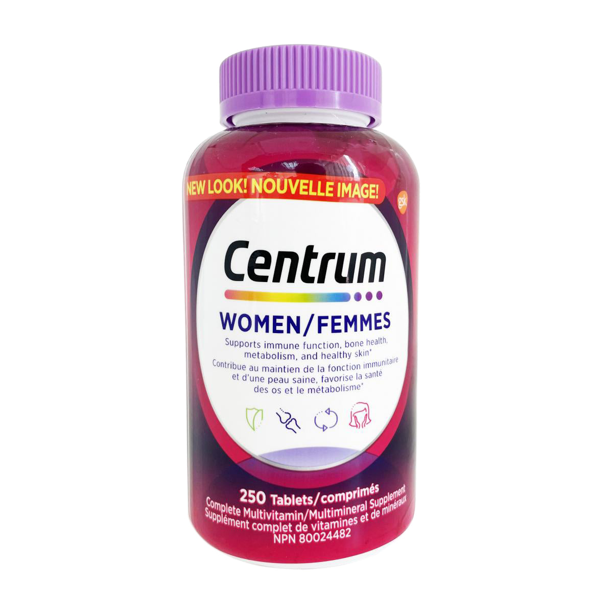 Centrum 女士全效多種維他命及礦物質 (超大加量裝,加拿大版) 250 粒 (兩款包裝隨機提供)