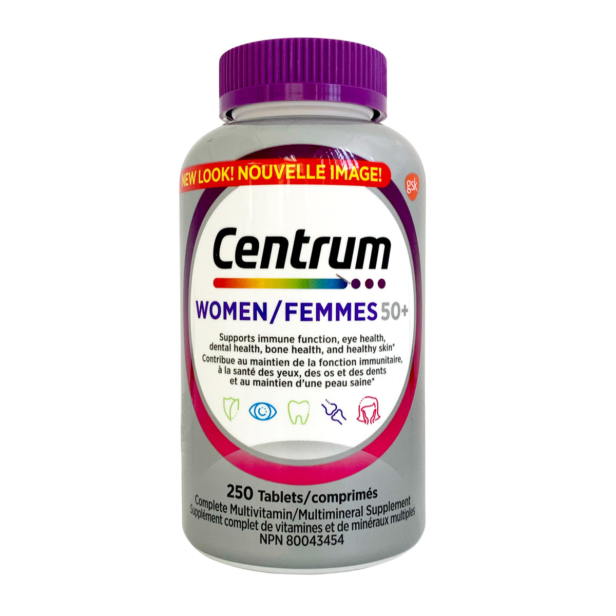 Centrum 女士 50+ 全效多種維他命及礦物質 (超大加量裝,加拿大版) 250 粒 (兩款包裝隨機提供)