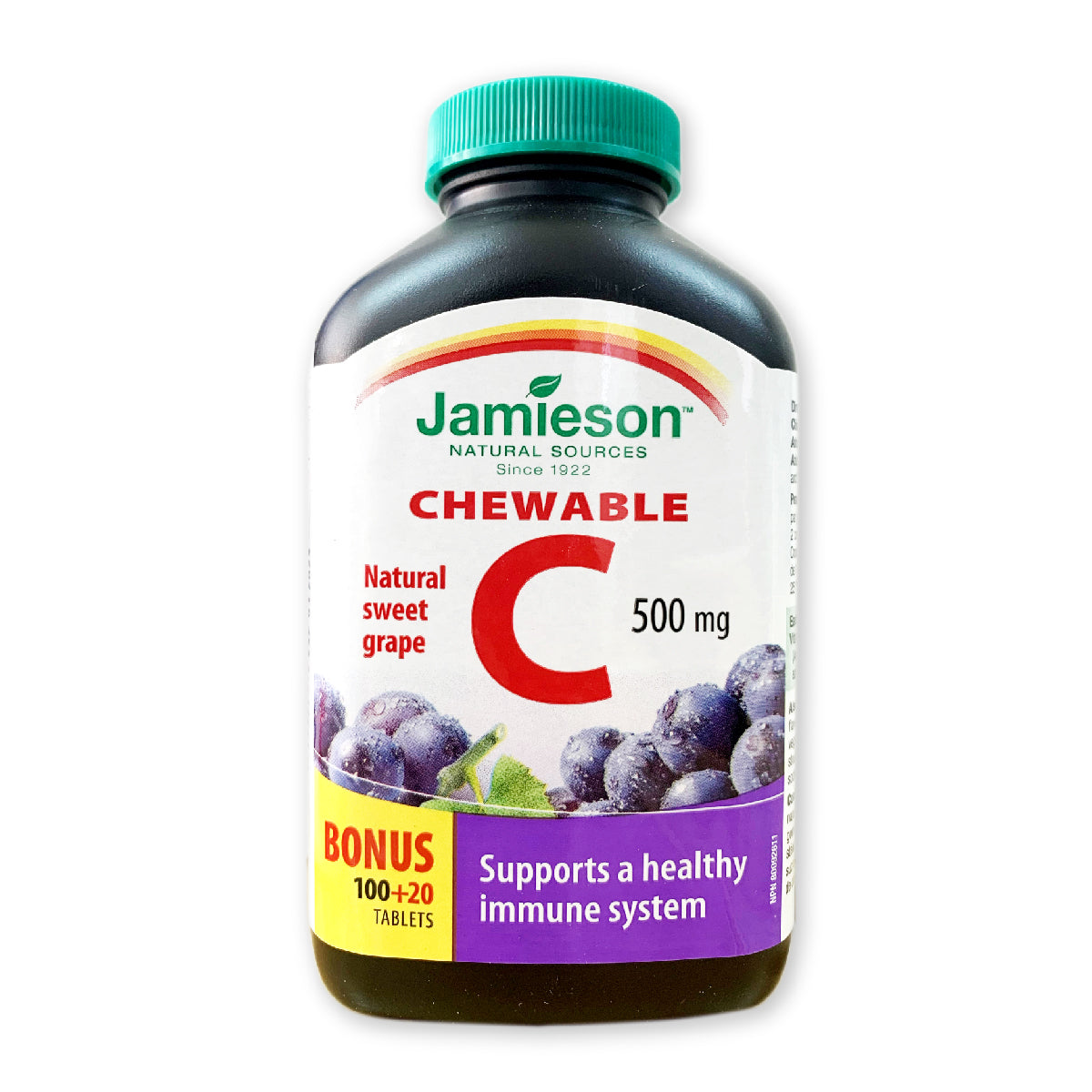 Jamieson 維他命 C 咀嚼片 (500 毫克) 葡萄味 120 粒 (兩種包裝將隨機提供)
