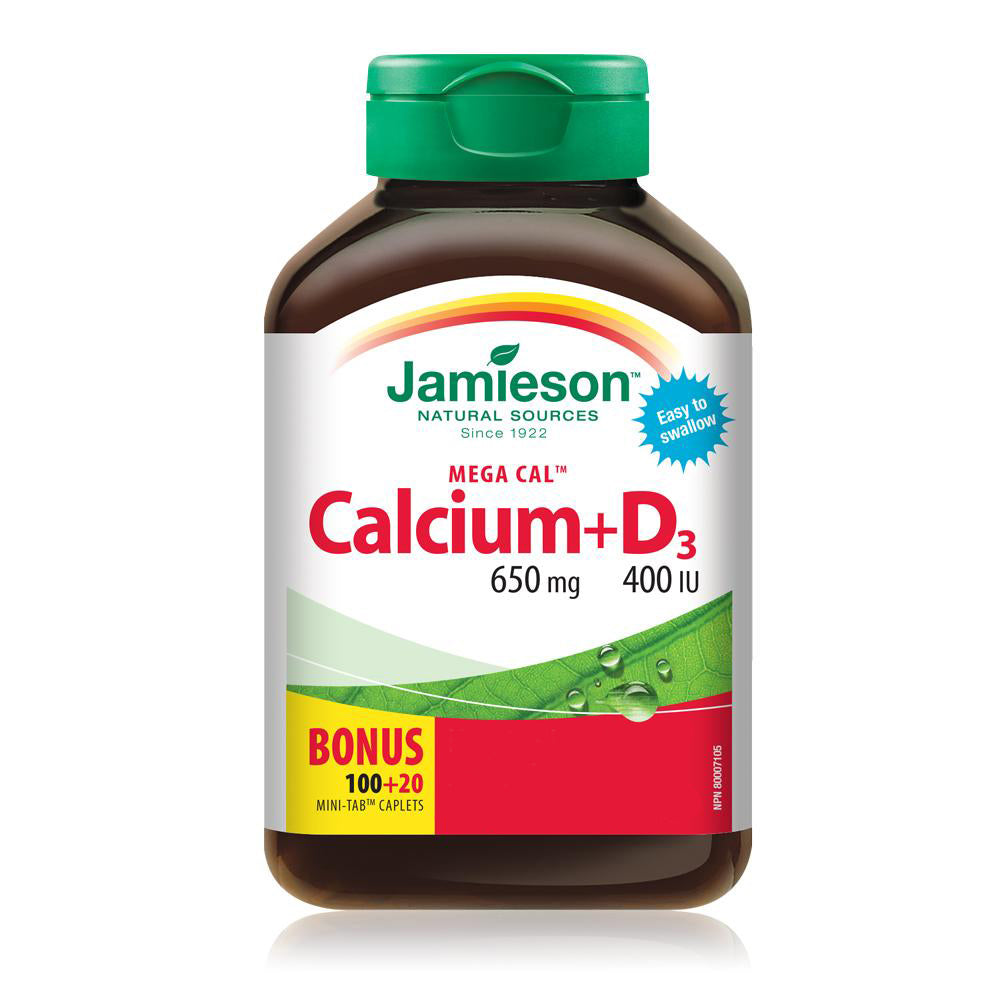 Jamieson 高濃鈣 650 毫克 + 維他命D3 400IU 100 + 20 粒 超值加量裝 (兩款包裝隨機提供)-產品圖片 4