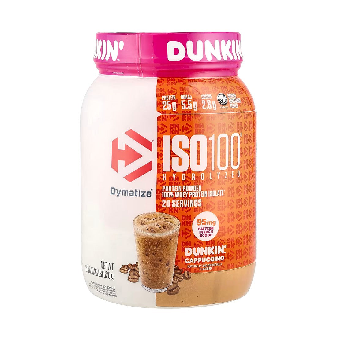 Dymatize x Dunkin ISO100 水解100%分離乳清蛋白粉 卡布奇諾味 1.36磅 ( 620 克) [平行進口]