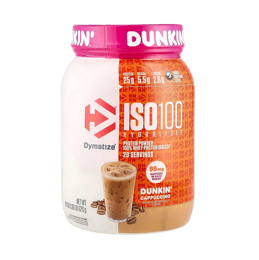 Dymatize x Dunkin ISO100 水解100%分離乳清蛋白粉 卡布奇諾味 1.36磅 ( 620 克)