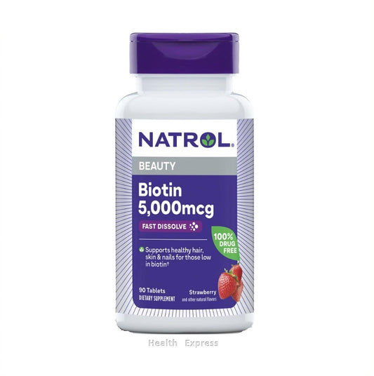 NATROL- 生物素 5,000微克 速溶配方 90片 士多啤梨味