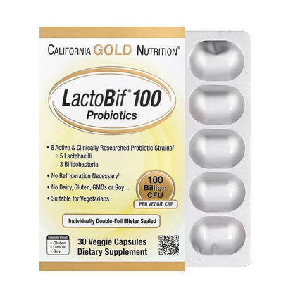 CALIFORNIA GOLD NUTRITION LactoBif® 100 益生菌 1000 億 CFU 30 粒素食膠囊 [平行進口]