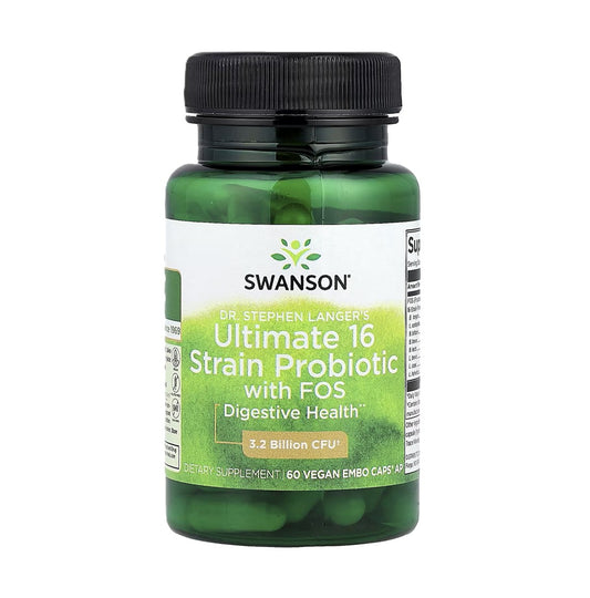 SWANSON Dr. Stephen Langer's高級16種菌株益生菌 32億CFU低聚果糖 60粒素食 EMBO膠囊® AP [平行進口]