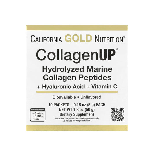 CALIFORNIA GOLD NUTRITION CollagenUP® 水解海洋膠原蛋白勝肽 透明質酸+維他命 C 原味 10包 每包 0.18 盎司 ( 5 克)