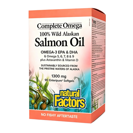 Natural Factors-Complete Omega 100%阿拉斯加野生三文魚油 1300毫克 90粒Enteripure軟膠囊 [香港行貨]