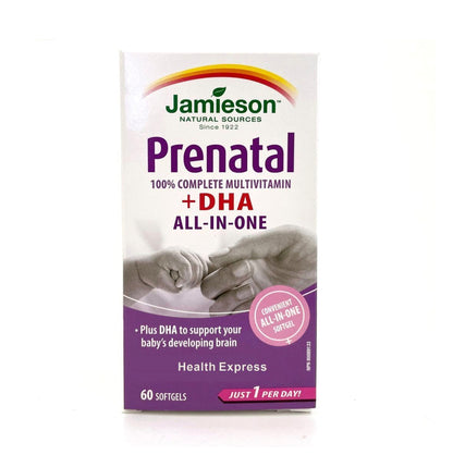 Jamieson - 孕婦產前 100 % 全效多種維他命 (添加 DHA) 60 粒 (包裝隨機提供) [平行進口]
