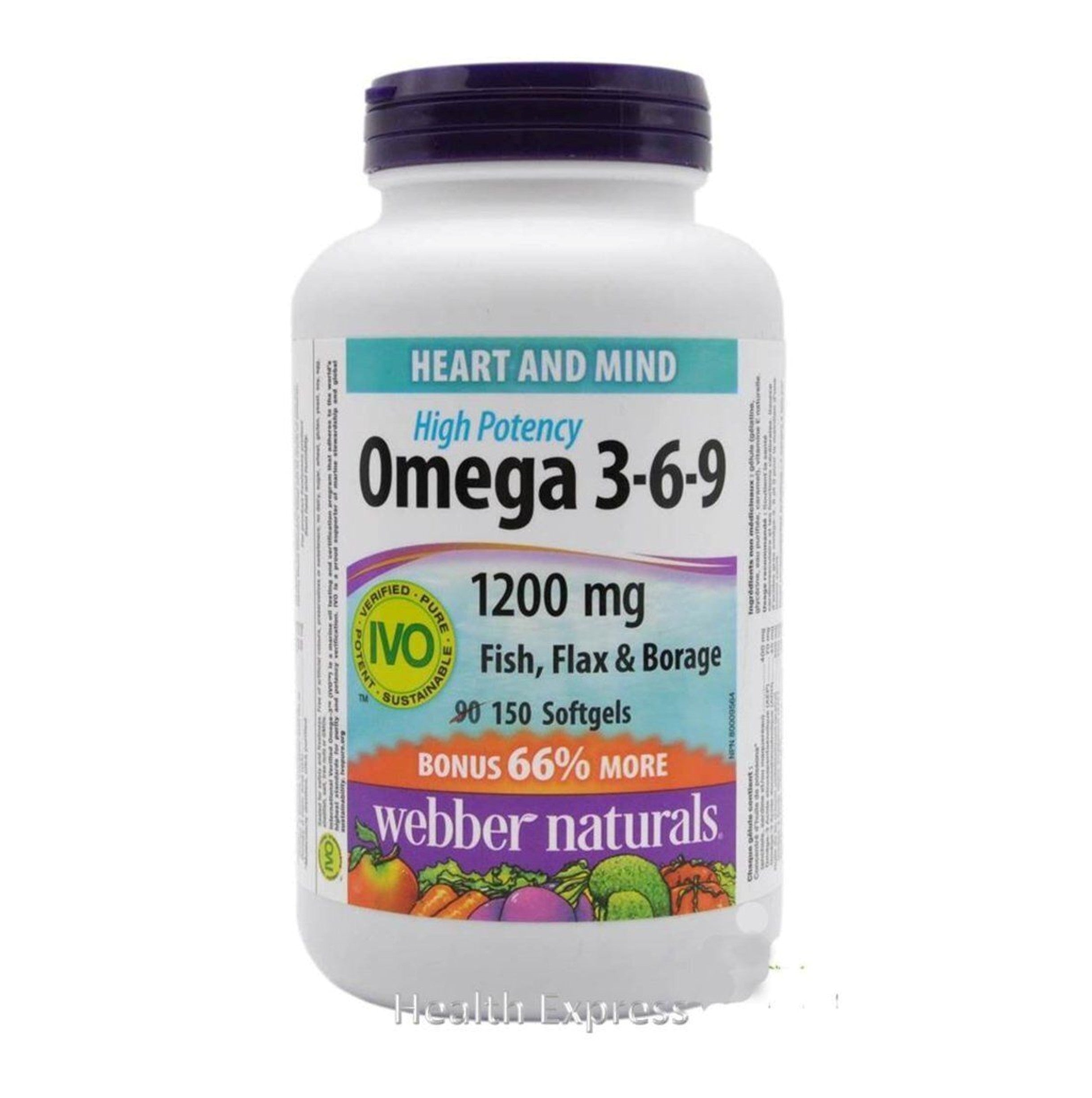 Webber Naturals 健心奧米加 3-6-9 亞麻籽 魚油和玻璃苣油 (1200 毫克) 150/180 粒  [平行進口]