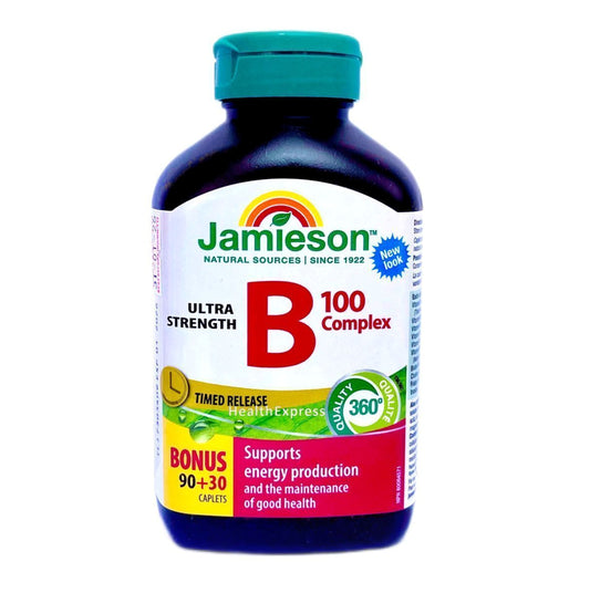 Jamieson 特強長效 天然維他命 B 雜 100 120 粒 (兩款包裝隨機提供) [平行進口]