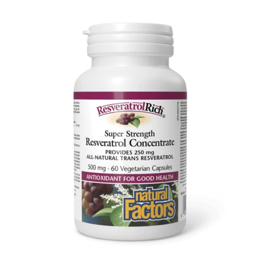 Natural Factors-ResveratrolRich系列 高濃縮白藜蘆醇精華 500毫克 60粒素食膠囊 [香港行貨]