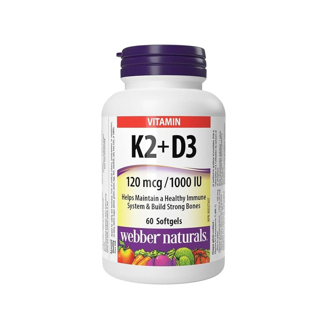 Webber Naturals 健體護骨維他命 K2 (120 微克)+ 維他命 D3 (1000 IU) 60 粒 [平行進口]