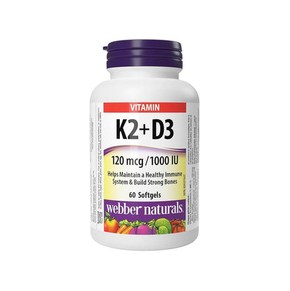 Webber Naturals 健體護骨維他命 K2 (120 微克)+ 維他命 D3 (1000 IU) 60 粒 [平行進口]