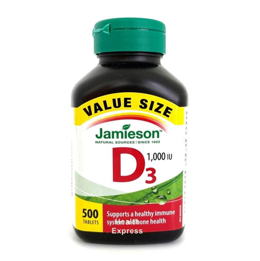 Jamieson 維他命 D 1000IU（超值加量裝) 500 粒 (兩種包裝將隨機提供) [平行進口]
