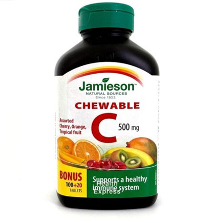 Jamieson 維他命 C 咀嚼片 (500 毫克) 雜果味 120 粒 [平行進口] [包裝隨機提供]