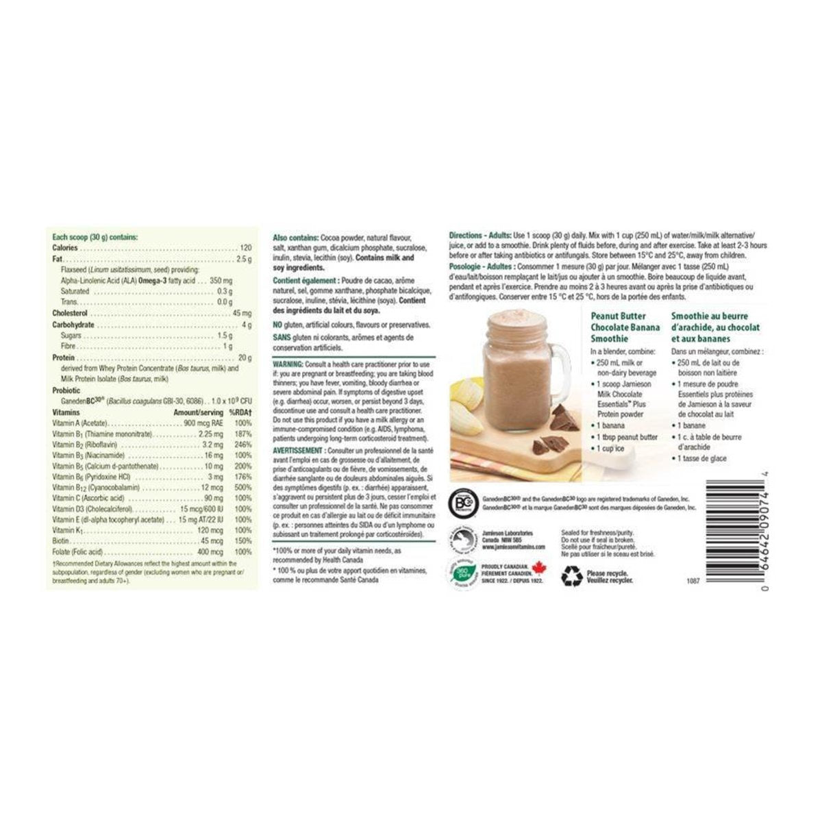 Jamieson Essentials™ Plus 健體蛋白營養粉 - 朱古力味 355/935 克 [平行進口]