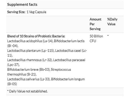 NOW Foods 特強活性益生菌500億50粒素食膠囊 腸道胃健康 消化 免疫力 雙歧桿菌 [香港行貨]