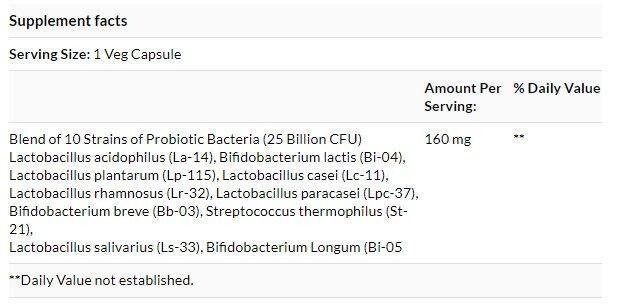 NOW Foods 益生菌-10 250 億 100 粒素食膠囊 腸道胃健康 消化 免疫力 雙歧桿菌 [香港行貨]