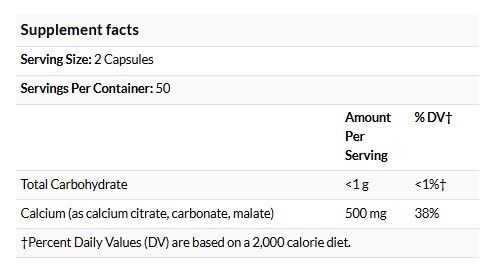 Nature's Way 檸檬酸鈣 100 粒膠囊（每 2 粒膠囊 500 毫克） #41010 [原裝平行進口]