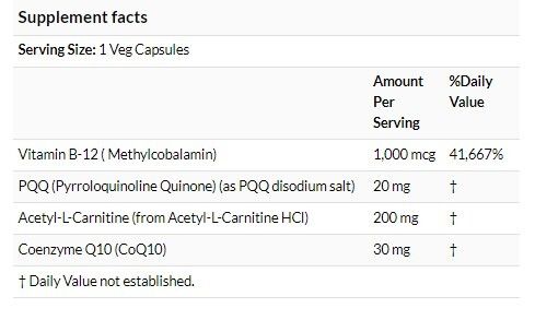 NOW Foods PQQ 能量 30 粒素食膠囊 含維生素B12 輔酶Q10 [香港行貨]