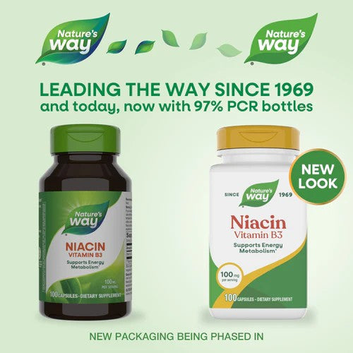 Nature's Way 煙酸 維生素 B3 100 粒（100 毫克每粒膠囊）#40470 (包裝隨機提供) [原裝平行進口]
