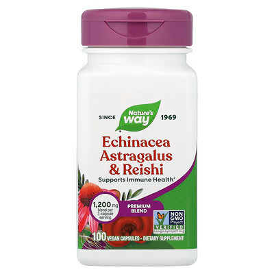 Nature's Way 紫錐菊和黃芪 100 粒全素膠囊（每 3 粒膠囊 1,200 毫克）(包裝隨機提供)
