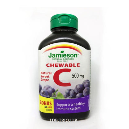 Jamieson 維他命 C 咀嚼片 (500 毫克) 葡萄味 120 粒 (兩款包裝隨機提供) [平行進口]