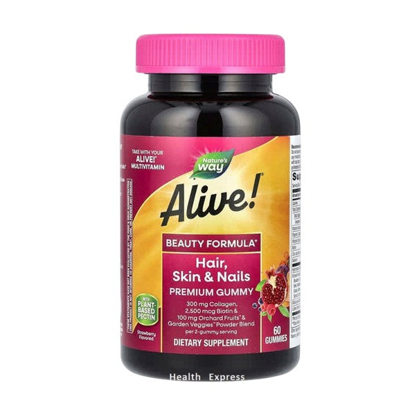 Alive! Hair, Skin & Nails Premium Support Gummies Strawberry Flavor, 60 Gummies #11973
