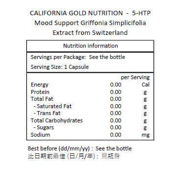 CALIFORNIA GOLD NUTRITION 瑞士 5-羥基色氨酸 100毫克 90粒素食膠囊－產品圖片 2