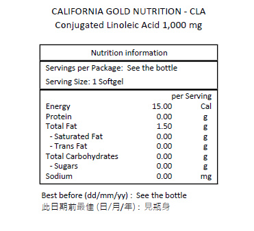 CALIFORNIA GOLD NUTRITION CLA 共軛亞麻油酸 1,000 毫克 90 粒素食軟膠囊 [平行進口]