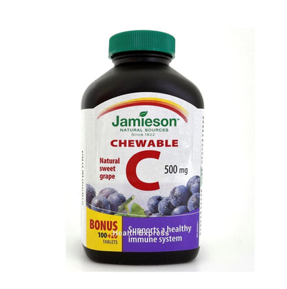 Jamieson 維他命 C 咀嚼片 (500 毫克) 葡萄味 120 粒 (兩款包裝隨機提供) 
Chewable C Grape (500 mg) 120 tablets
