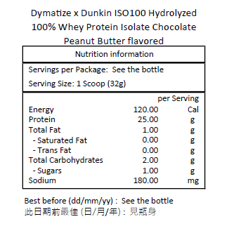 Dymatize x Dunkin ISO100 水解100%分離乳清蛋白粉 巧克力花生醬味 1.43 磅 ( 650 克)－產品圖片 2