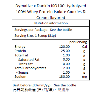 Dymatize x Dunkin ISO100 水解100%分離乳清蛋白粉 餅乾和奶油味 1.36 磅 ( 620 克)－產品圖片 2