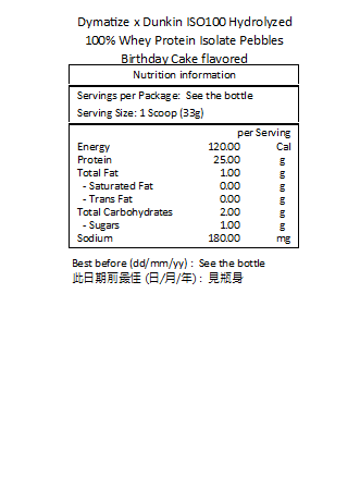 Dymatize x Dunkin ISO100 水解100%分離乳清蛋白粉 生日蛋糕麥片味 1.34 磅 ( 610 克)－產品圖片 2