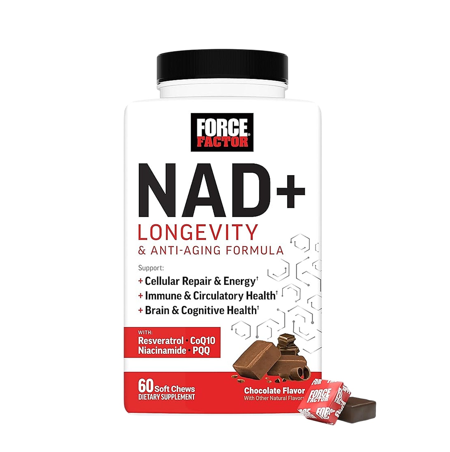 Force Factor NAD+ 煥采活力配方 60粒軟咀嚼片 朱古力味 [香港行貨]