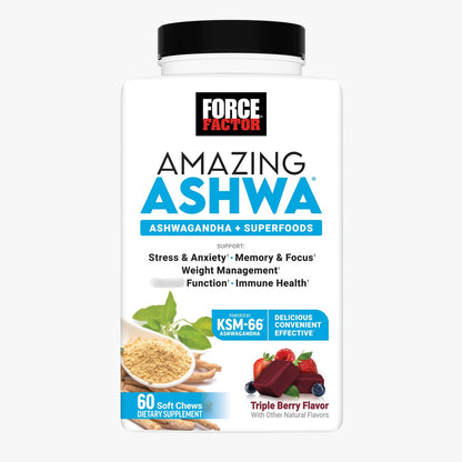 Force Factor Amazing Ashwa Ashwagandha + Superfoods Triple Berry Flavour 60 Soft Chews