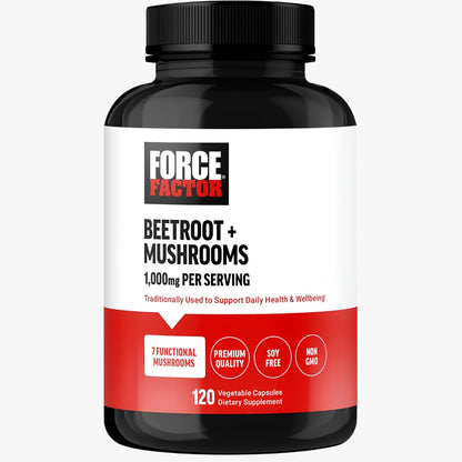 Force Factor Beetroot 500mg + Mushrooms 500mg 120 Vegetable Capsules