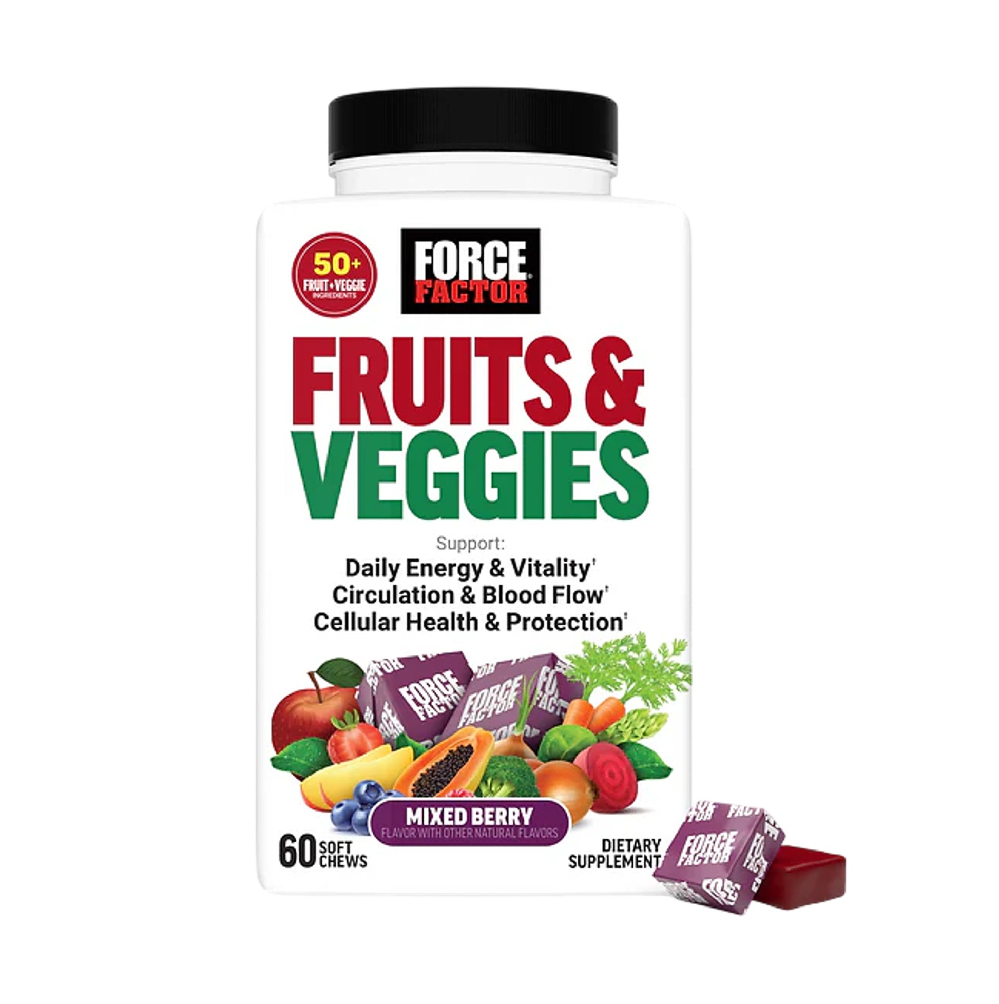 Force Factor Fruit and Veggies Soft Chews 60 Soft Chews Mixed Berry Flavor