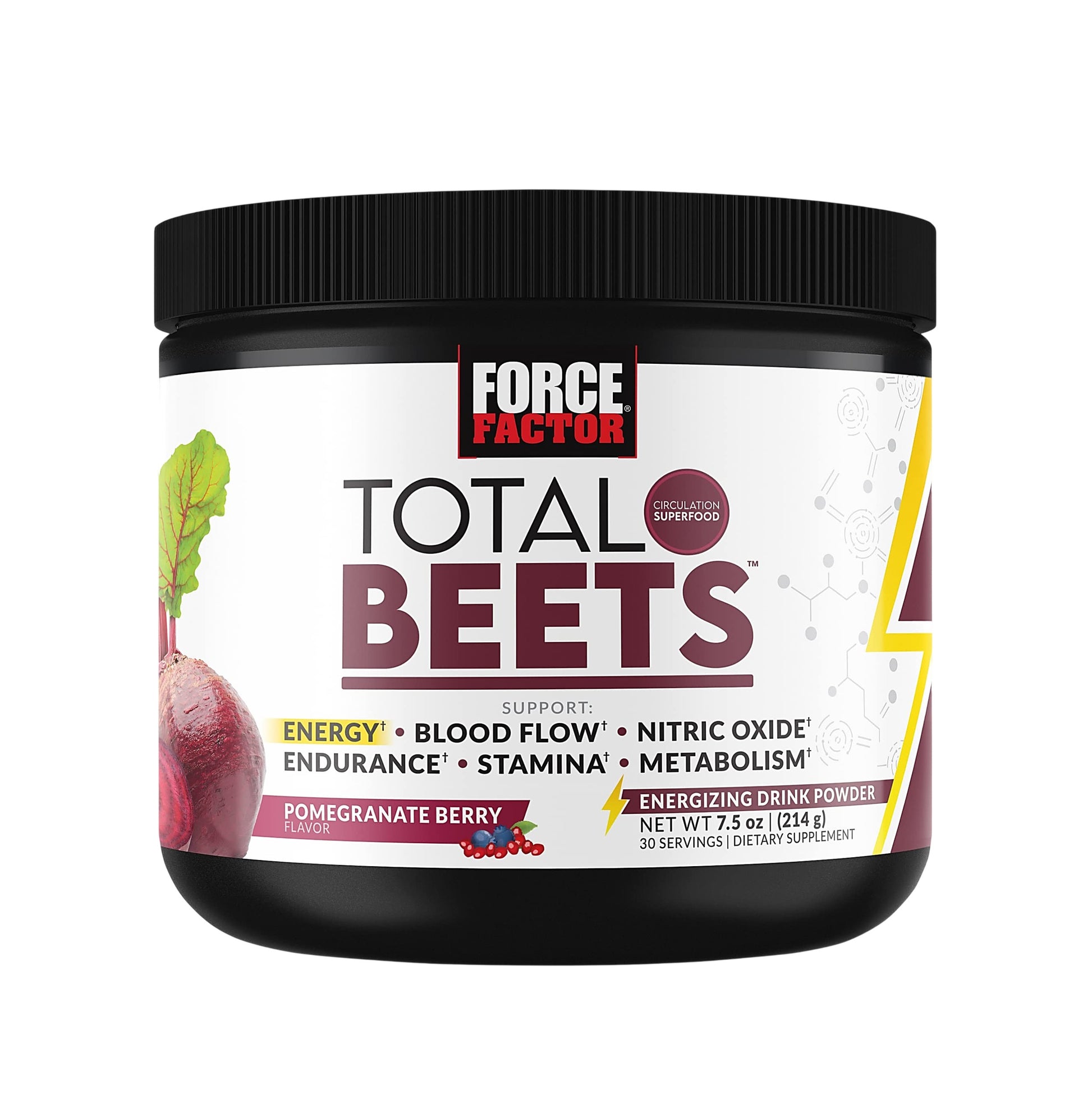 Force Factor Total Beets Energizing Drink Powder - 7.5 oz (214g) Pomegranate Berry Flavor