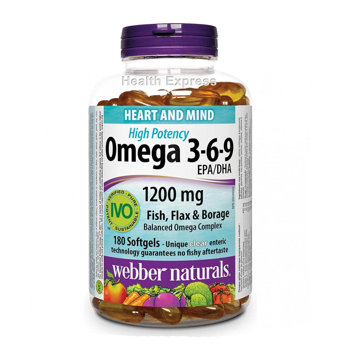 Webber Naturals 健心奧米加 3-6-9 亞麻籽 魚油和玻璃苣油 (1200 毫克) 150/180 粒