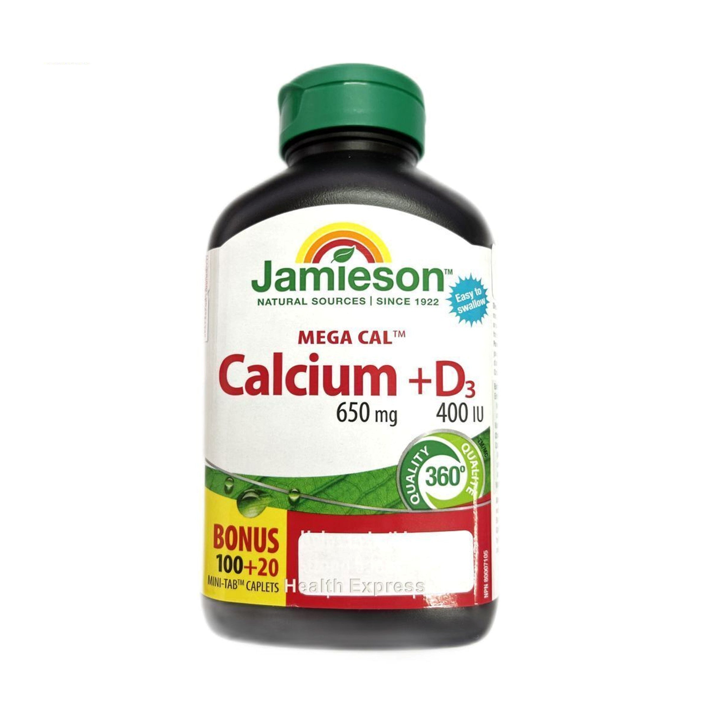 Jamieson 高濃鈣 650 毫克 + 維他命D3 400IU 100 + 20 粒 超值加量裝 (兩款包裝隨機提供)