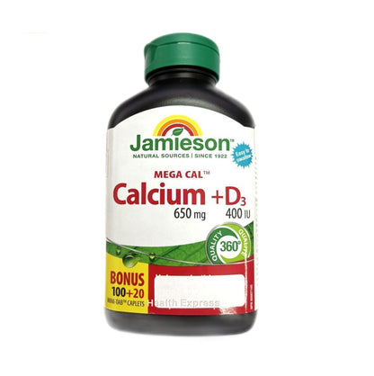 Jamieson 高濃鈣 650 毫克 + 維他命D3 400IU 100 + 20 粒 超值加量裝 (兩款包裝隨機提供)